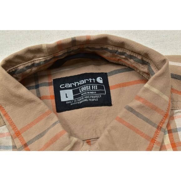 Carhartt Loose Fit Plaid Short Sleeve Button Down Shirt Size L Cotton Brown - Picture 6 of 8